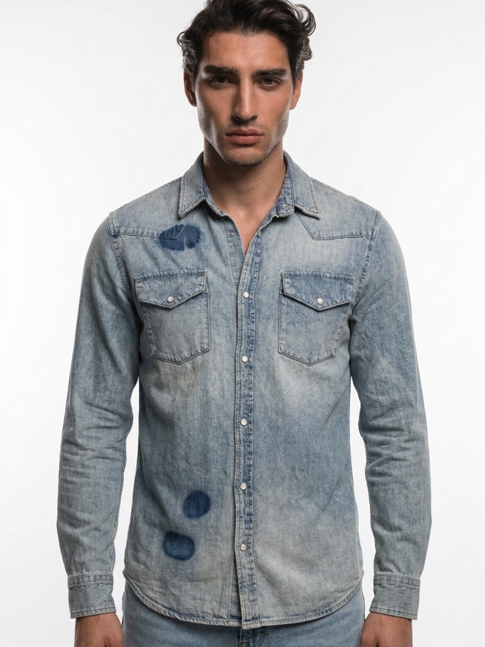 JOHN ELLIOTT | Blue Denim Western Snap Front Shirt Men’s Size 2 (Medium)
